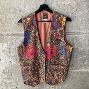 Woman’s VTG 90’s Beaded Vest Size Medium Buttons 100% Cotton Halsey Collection